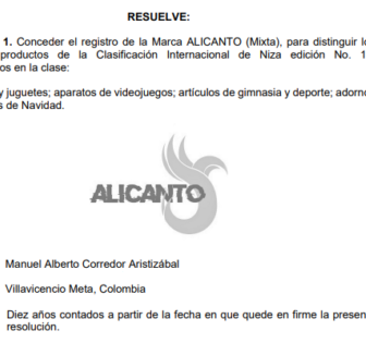 Resolución de otorgamiento de registro marcario al proyecto ALICANTO, un ecosistema de juego para el aprendizaje de la innovación y la consultoría